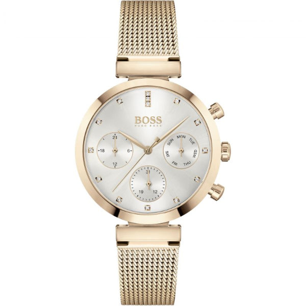 HUGO BOSS Flawless Rose Gold Mesh Bracelet Silver Dial Chronograph Quartz Watch for Ladies - 1502553