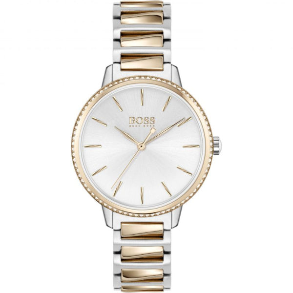 HUGO BOSS Signature Two-Tone Stainless Steel Silver Dial Quartz Watch for Ladies - 1502567