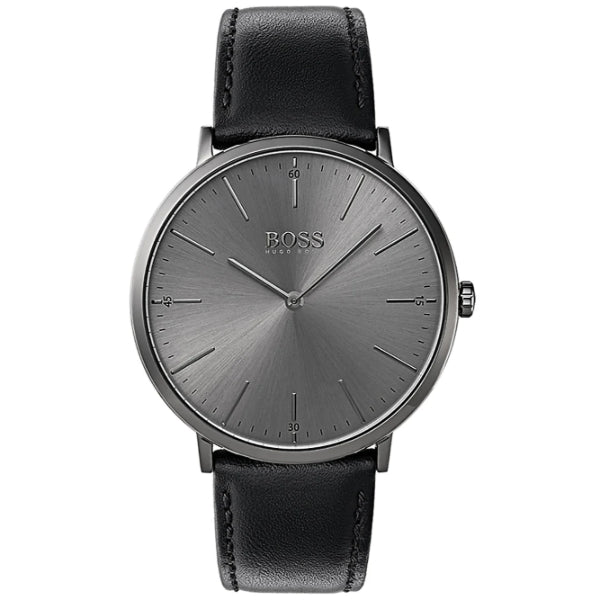 HUGO BOSS Modern Black Leather Strap Black Dial Quartz Watch for Gents - 1513540