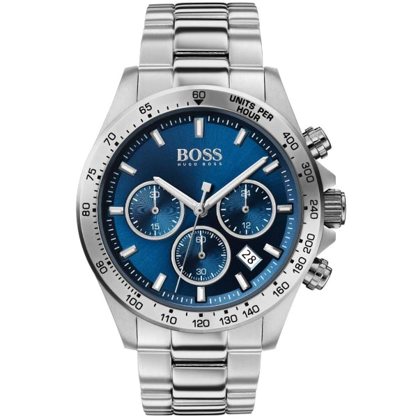 HUGO BOSS Hero Silver Stainless Steel Blue Dial Chronograph Quartz Watch for Gents - 1513755