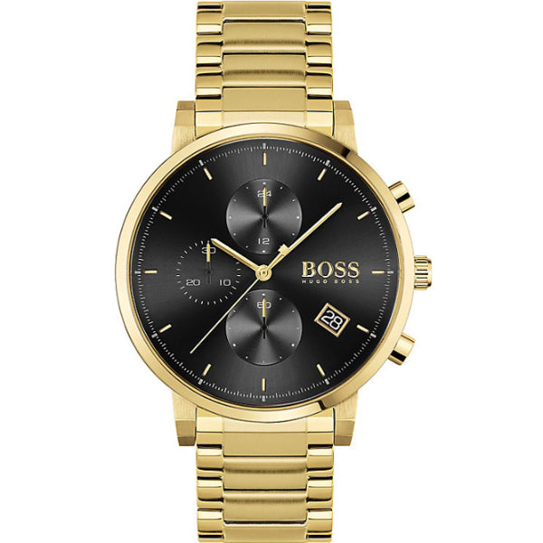 HUGO BOSS Integrity Gold Stainless Steel Black Dial Chronograph Quartz Watch for Gents - 1513781