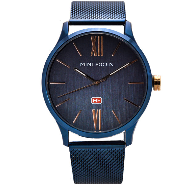 Mini Focus Blue Mesh Bracelet Blue Dial Quartz Watch for Gents