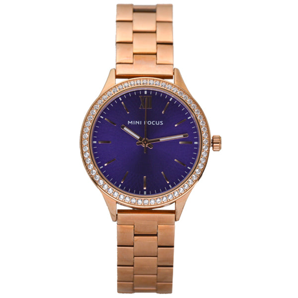 Mini Focus Rose Gold Stainless Steel Purple Dial Quartz Watch for Ladies - MF0043L-05