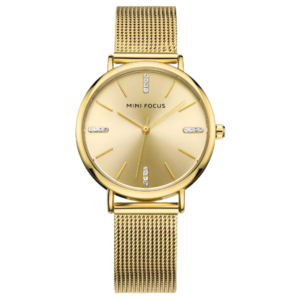 Mini Focus Gold Stainless Steel Mesh Gold Dial Quartz Watch for Ladies - MF0036L-01