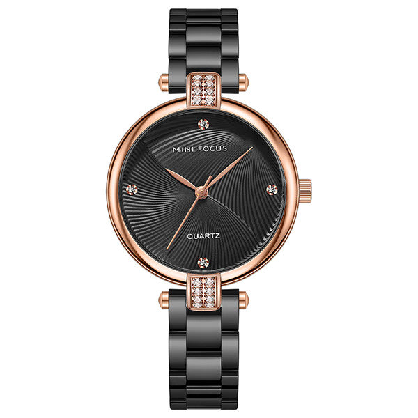 Mini Focus Black Stainless Steel Black Dial Quartz Watch for