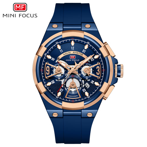 Mini Focus Blue Silicone Strap Strap Blue Dial Chronograph Quartz Watch for Gents - MF0402G-03