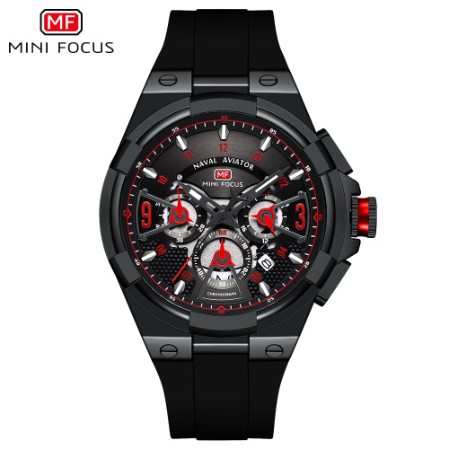 Mini Focus Black Silicone Strap Strap Black Dial Chronograph Quartz Watch for Gents - MF0402G-05