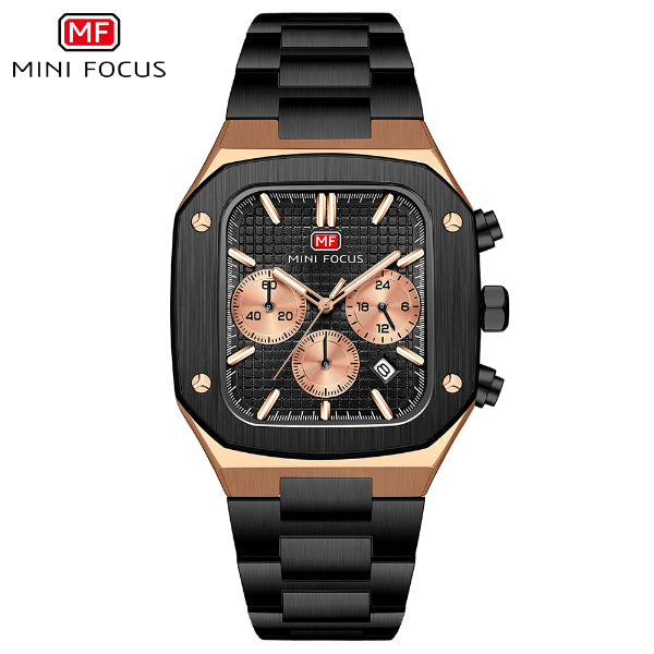 Mini Focus Black Stainless Steel Black Dial Chronograph Quartz Watch for Gents - MF0414G-04
