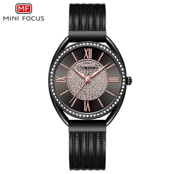 Mini Focus Black Mesh Bracelet Black Dial Quartz Watch for Ladies - MF0425L-05