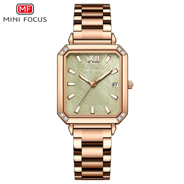 Mini Focus Rose Gold Stainless Steel Green Dial Quartz Watch for Ladies - MF0472L-04