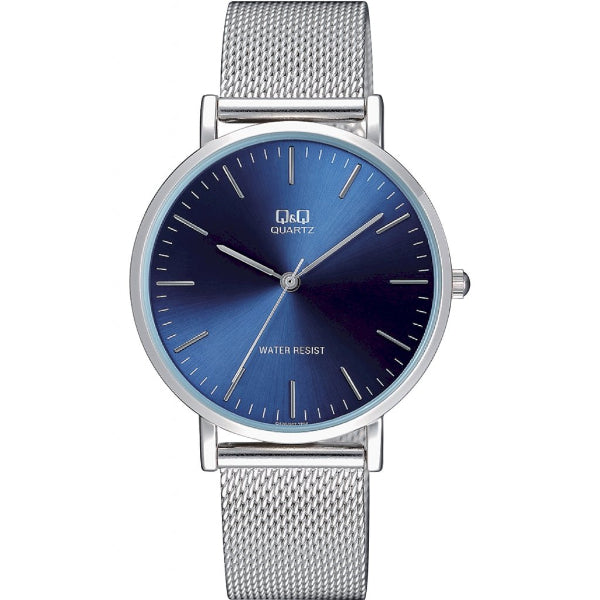 Q&Q Silver Mesh Bracelet Blue Dial Quartz Watch for Ladies - QA20J202