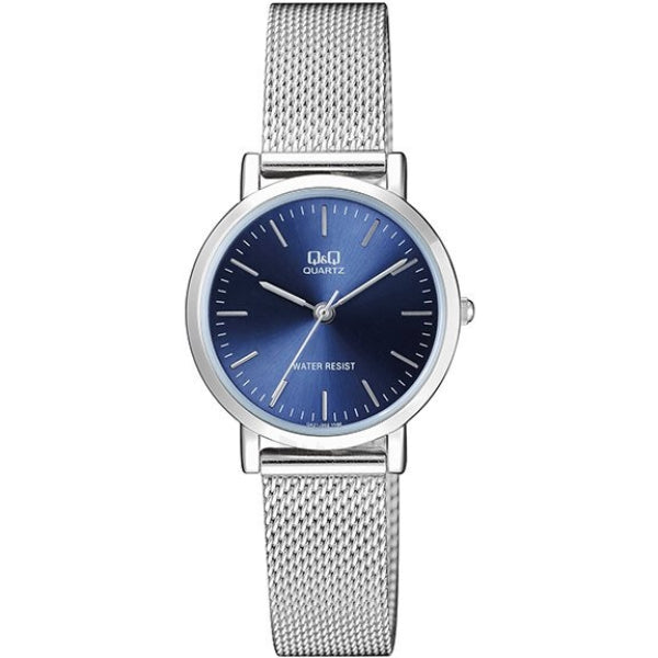 Q&Q Silver Mesh Bracelet Blue Dial Quartz Watch for Ladies - QA21J202