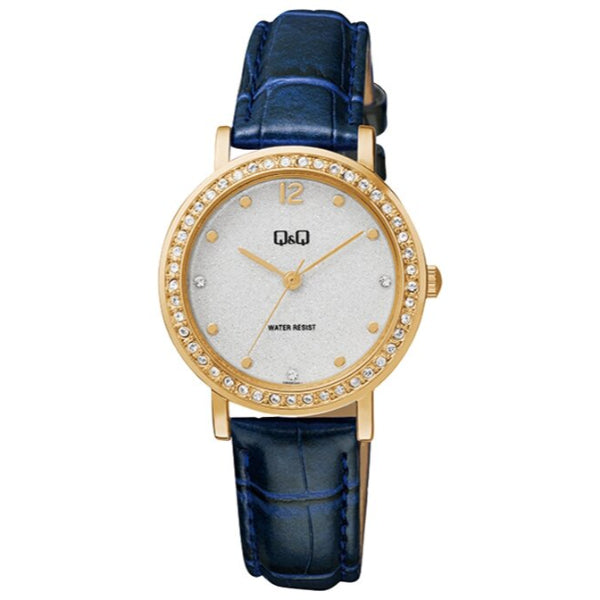 Q&Q Blue Leather Strap White Dial Quartz Watch for Ladies - QB45J101
