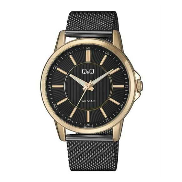 Q&Q Black Mesh Bracelet Black Dial Quartz Watch for Gents - QB66J412