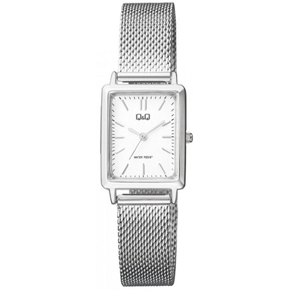 Q&Q Silver Mesh Bracelet White Dial Quartz Watch for Ladies - QB95J201