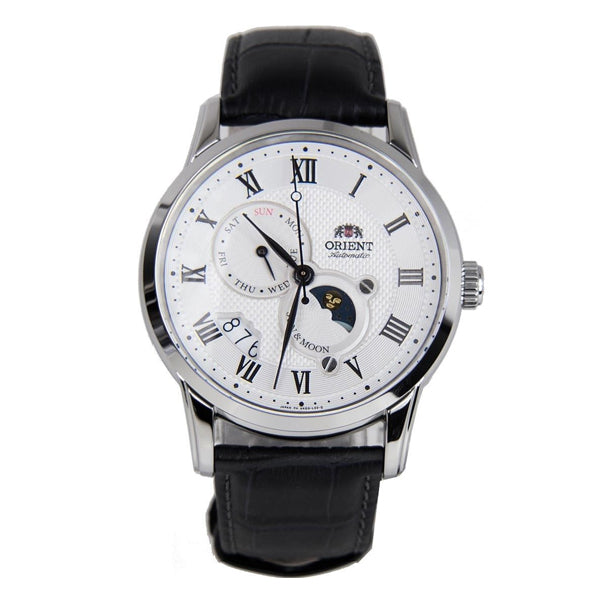Orient Sun &Moon Black Leather Strap White Dial Quartz Watch for Gents - SAK00002S0