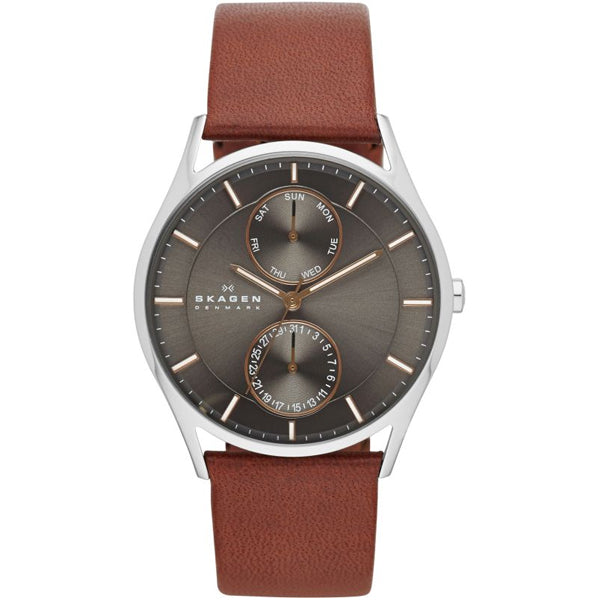Skagen Holst Brown Leather Strap Charcoal Dial Quartz Watch for Gents - SKW6086