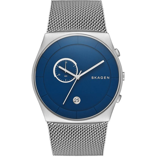 Skagen Havene Silver Mesh Bracelet Blue Dial Quartz Watch for Gents - SKW6185