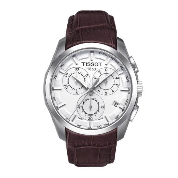 Tissot Couturier Brown Leather strap White Dial Chronograph Quartz Watch for Men's - T-0356171603100