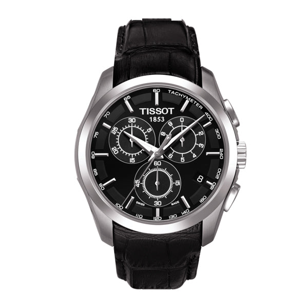 Tissot Couturier Black Leather strap Black Dial Chronograph Quartz Watch for Men's - T-0356171605100