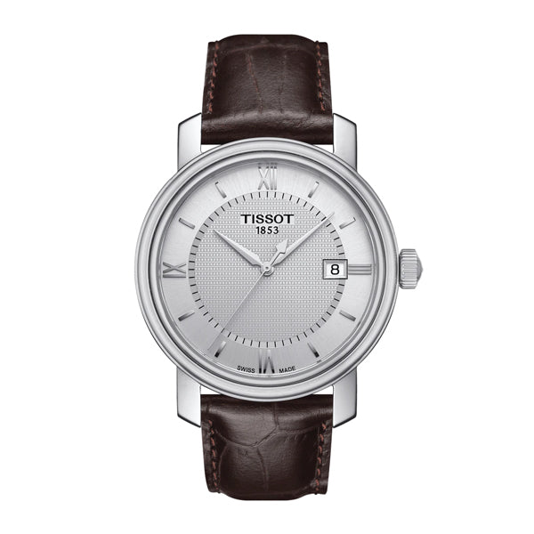 Tissot Bridgeport Brown Leather strap Silver Dial Quartz Watch for Men's - T-0974101603800