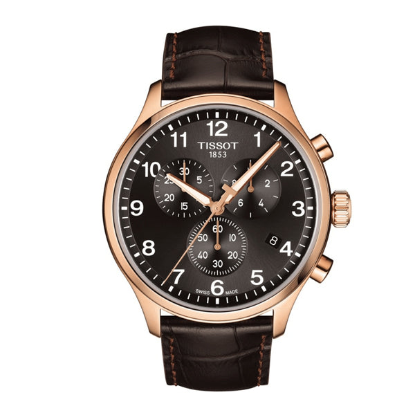 Tissot Chrono XL Classic Brown Leather strap Black Dial Quartz Watch for Men's - T-1166173605701