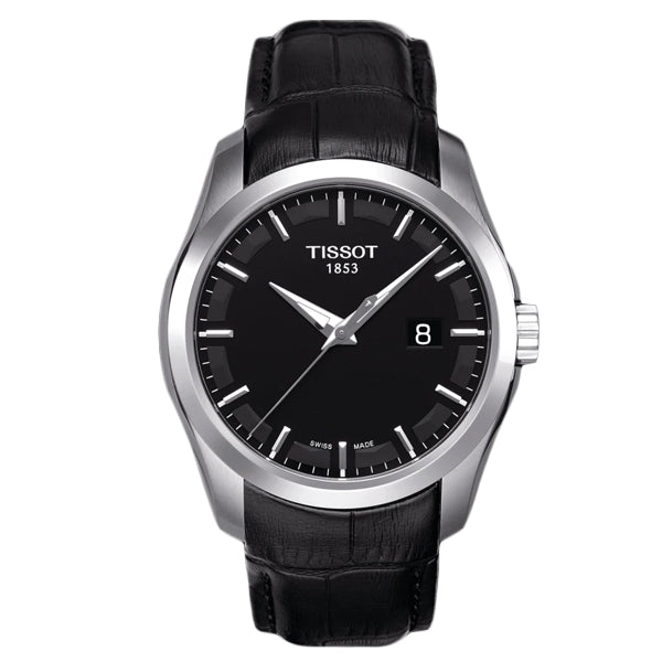 Tissot Couturier Black Leather strap Black Dial Quartz Watch for Men's - T0354101605100