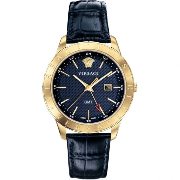 Versace Univers Navy Blue Leather Strap Navy Blue Dial Quartz Watch for Gents - VEBK 00318