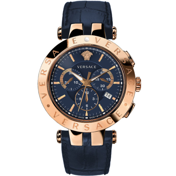 Versace V-Race Navy Blue Leather Strap Navy Blue Dial Chronograph Quartz Watch for Gents - VERA 00120