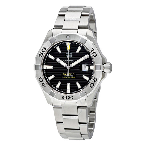 Tag Heuer Aquaracer Caliber 5 White Dial Black Rubber Strap Watch for Men - WAY2111.FT8021
