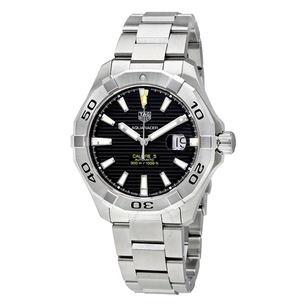 Tag Heuer Aquaracer Calibre 5 Silver Stainless Steel Black Dial Automatic Watch for Gents - WAY2010BA0927