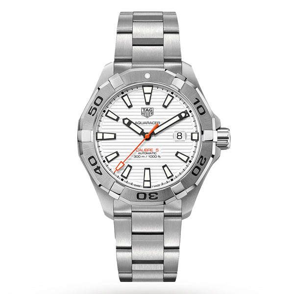 Tag Heuer Aquaracer Calibre 5 Silver Stainless Steel White Dial Automatic Watch for Gents - WAY2013BA0927