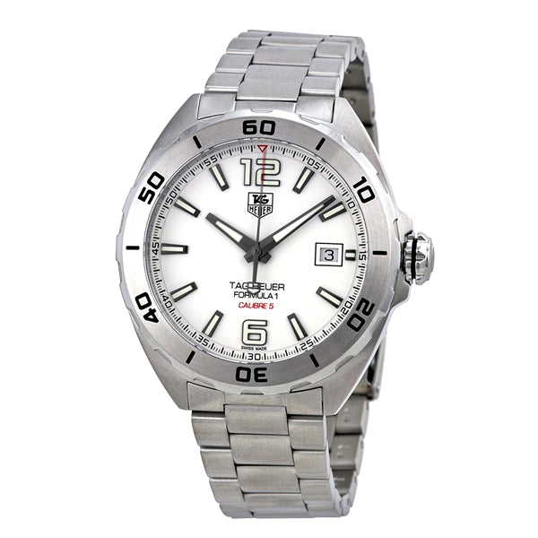 Tag Heuer Formula 1 Calibre 5 Silver Stainless Steel White Dial Automatic Watch for Gents - WAZ2114BA0875
