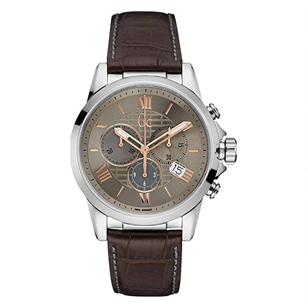 Guess Collection Brown Leather Strap Brown Dial Chronograph Quartz Watch for Gents - Y08001G1