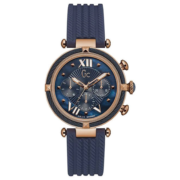 Guess Collection Cable Chic Blue Rubber Strap Mother of pearl Dial Chronograph Quartz Watch for Ladies - Y16005L7