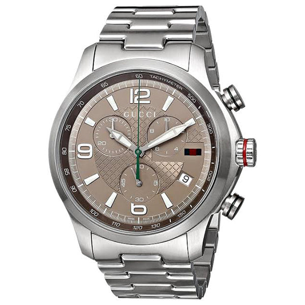Gucci G Timeless Silver Stainless Steel Brown Dial Chronograph Quartz Watch for Gents - YA126248