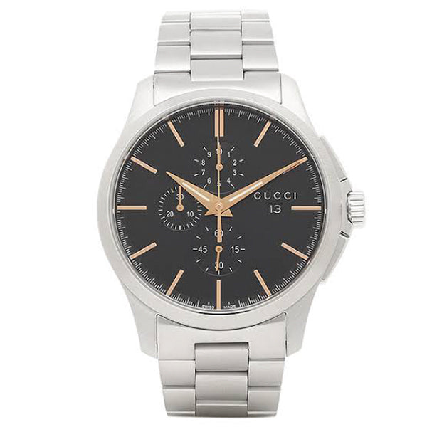 Gucci G Timeless Silver Stainless Steel Black Dial Chronograph Quartz Watch for Gents - YA126272