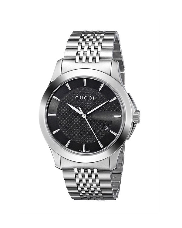 Gucci G Timeless Silver Stainless Steel Black Dial Quartz Watch for Gents - YA126402