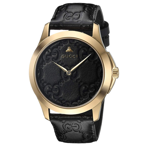 Gucci G Timeless Black Leather Black Dial Quartz Watch for Ladies - YA1264034
