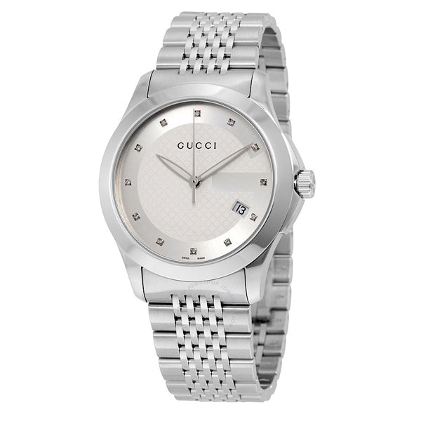 Gucci G Timeless Silver Stainless Steel White Dial Quartz Watch for Gents - YA126404