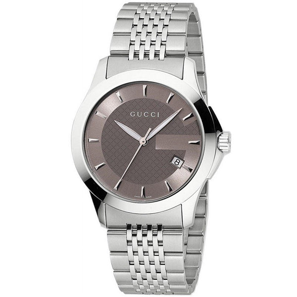 Gucci G Timeless Silver Stainless Steel Brown Dial Quartz Watch for Gents - YA126406