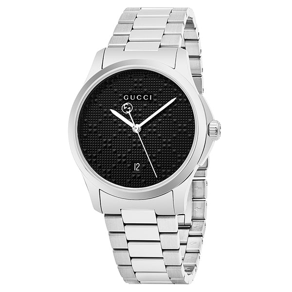 Gucci G-Timeless Silver Stainless Steel Black Dial Quartz Watch for Gents - YA126460