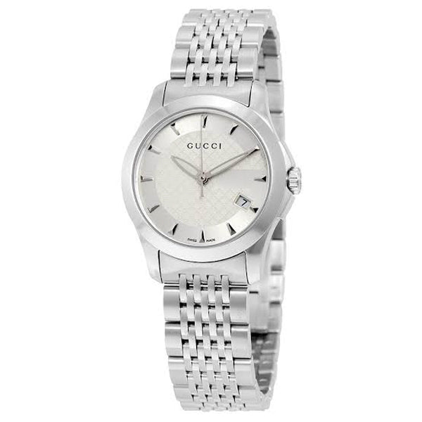Gucci G Timeless Silver Stainless Steel Silver Dial Quartz Watch for Ladies - YA126501