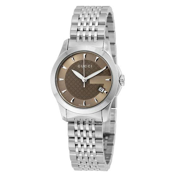 Gucci G Timeless Silver Stainless Steel Brown Dial Quartz Watch for Ladies - YA126503
