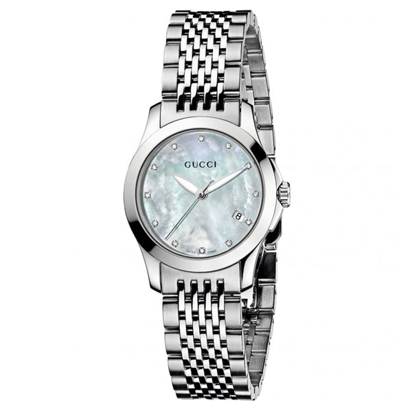 Gucci G Timeless Silver Stainless Steel Mother of pearl Dial Quartz Watch for Ladies - YA126504