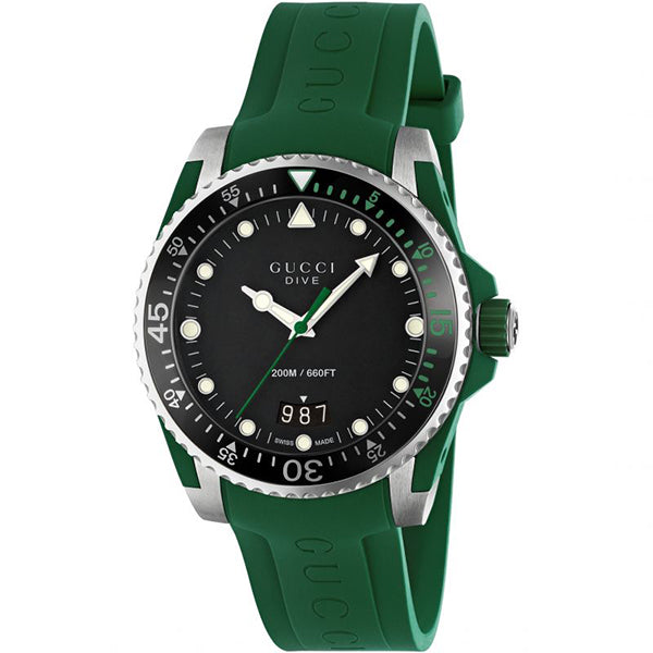 Gucci Dive Green Rubber Black Dial Quartz Watch for Gents - YA136310