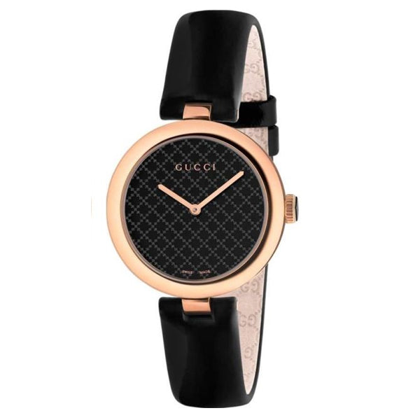 Gucci Diamantissima Black Leather Black Dial Quartz Watch for Ladies - YA141401