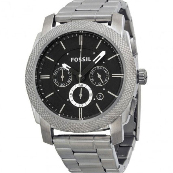 Fossil Machine Silver Stainless Steel Black Dial Quartz Watch for Gent Dreams Pakistan