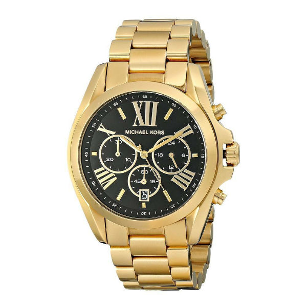Michael Kors Bradshaw Gold Stainless Steel Black Dial Chronograph Quartz Watch for Ladies - MK5739