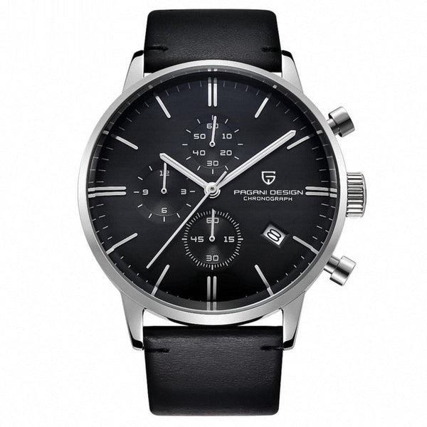 Pagani Design Black Leather Strap Black Dial Chronograph Quartz Watch for Gents - PD2720K